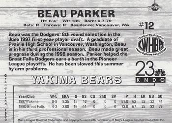 1999 Grandstand Yakima Bears #NNO Beau Parker Back