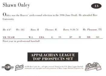 1996 Best Appalachian League Top Prospects #13 Shawn Onley Back