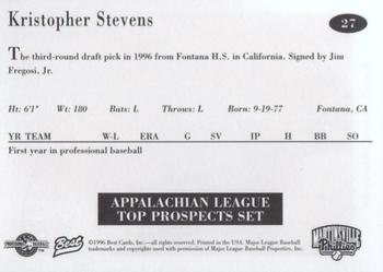 1996 Best Appalachian League Top Prospects #27 Kristopher Stevens Back