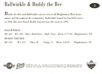 1996 Best Binghamton Mets #3 Ballwinkle / Buddy the Bee Back