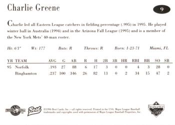 1996 Best Binghamton Mets #9 Charlie Greene Back