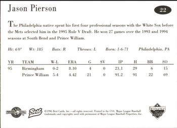 1996 Best Binghamton Mets #22 Jason Pierson Back