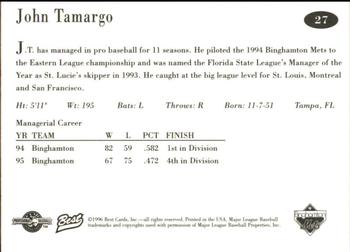1996 Best Binghamton Mets #27 John Tamargo Back