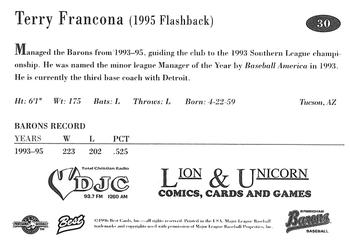 1996 Best Birmingham Barons #30 Terry Francona Back