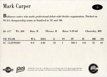 1996 Best Columbus Clippers #5 Mark Carper Back