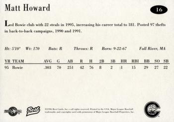 1996 Best Columbus Clippers #16 Matt Howard Back