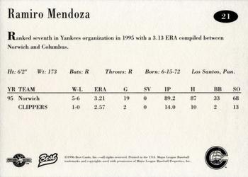 1996 Best Columbus Clippers #21 Ramiro Mendoza Back