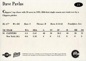 1996 Best Columbus Clippers #24 Dave Pavlas Back