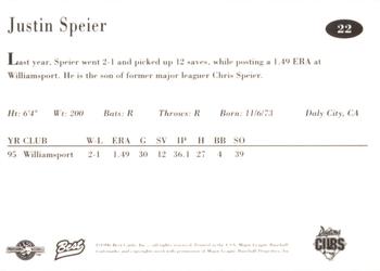 1996 Best Daytona Cubs #22 Justin Speier Back