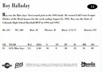 1996 Best Dunedin Blue Jays #12 Roy Halladay Back