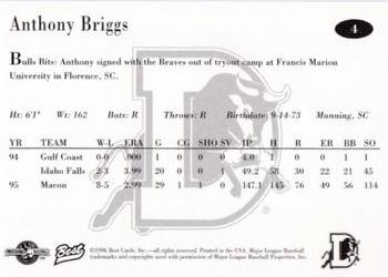 1996 Best Durham Bulls Blue #4 Anthony Briggs Back
