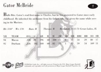 1996 Best Durham Bulls Blue #7 Gator McBride Back