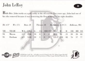 1996 Best Durham Bulls Blue #8 John LeRoy Back
