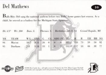 1996 Best Durham Bulls Blue #10 Del Mathews Back