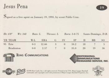 1996 Best Erie SeaWolves #19 Jesus Pena Back