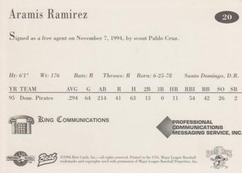 1996 Best Erie SeaWolves #20 Aramis Ramirez Back