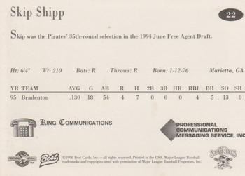 1996 Best Erie SeaWolves #22 Skip Shipp Back