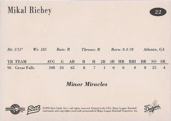 1996 Best Great Falls Dodgers #22 Mikal Richey Back