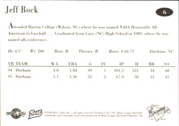 1996 Best Greenville Braves #6 Jeff Bock Back