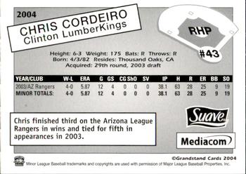 2004 Grandstand Clinton LumberKings #NNO Chris Cordeiro Back