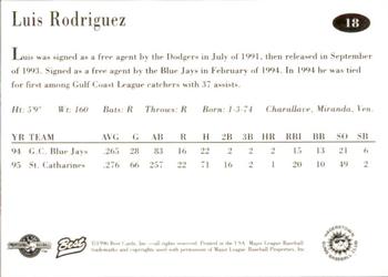 1996 Best Hagerstown Suns #18 Luis Rodriguez Back
