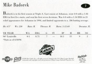 1996 Best Louisville Redbirds #7 Mike Badorek Back