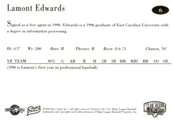 1996 Best Martinsville Phillies #6 Lamont Edwards Back