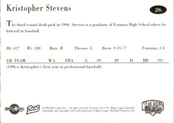 1996 Best Martinsville Phillies #26 Kristopher Stevens Back