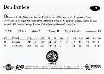 1996 Best Midwest League All-Stars #13 Don Denbow Back