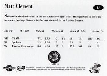1996 Best Midwest League All-Stars #18 Matt Clement Back