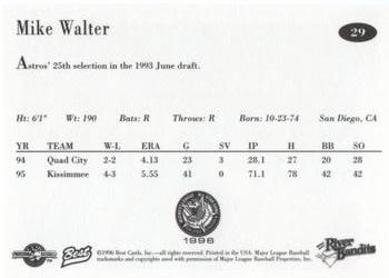 1996 Best Midwest League All-Stars #29 Mike Walter Back