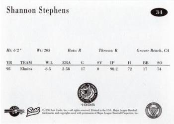 1996 Best Midwest League All-Stars #34 Shannon Stephens Back
