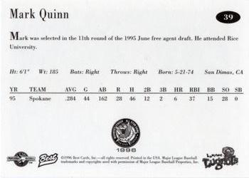 1996 Best Midwest League All-Stars #39 Mark Quinn Back
