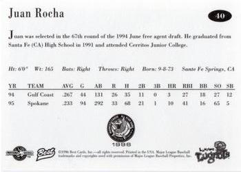 1996 Best Midwest League All-Stars #40 Juan Rocha Back