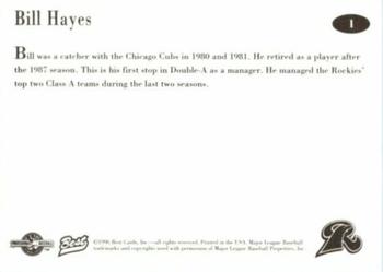1996 Best New Haven Ravens #1 Bill Hayes Back