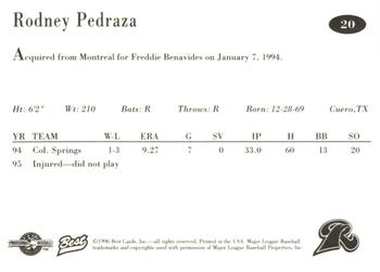 1996 Best New Haven Ravens #20 Rodney Pedraza Back