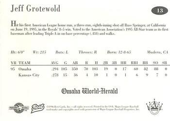 1996 Best Omaha Royals #13 Jeff Grotewold Back