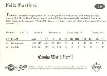 1996 Best Omaha Royals #16 Felix Martinez Back
