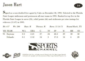 1996 Best Orlando Cubs #10 Jason Hart Back