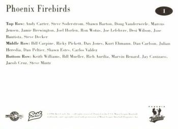 1996 Best Phoenix Firebirds #1 1996 Phoenix Firebirds Back
