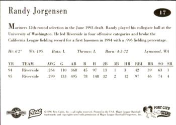 1996 Best Port City Roosters #17 Randy Jorgensen Back