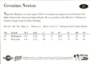 1996 Best Port City Roosters #21 Geronimo Newton Back