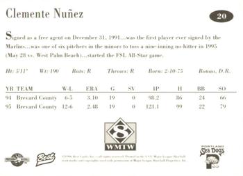 1996 Best Portland Sea Dogs #20 Clemente Nunez Back