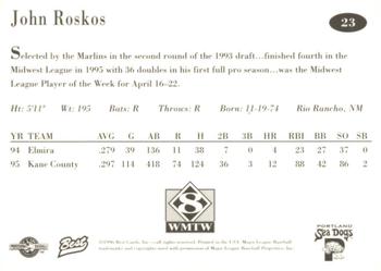 1996 Best Portland Sea Dogs #23 John Roskos Back
