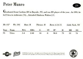 1996 Best Sarasota Red Sox #24 Peter Munro Back