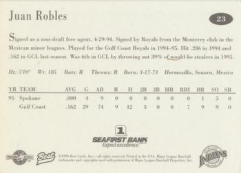 1996 Best Spokane Indians #23 Juan Robles Back
