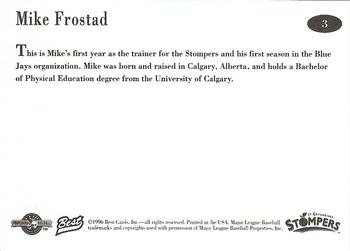 1996 Best St. Catharines Stompers #3 Mike Frostad Back