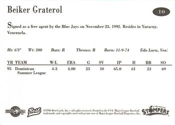 1996 Best St. Catharines Stompers #10 Beiker Graterol Back