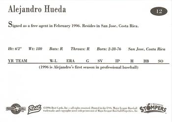 1996 Best St. Catharines Stompers #12 Alejandro Hueda Back