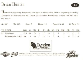 1996 Best Tacoma Rainiers #14 Brian Hunter Back